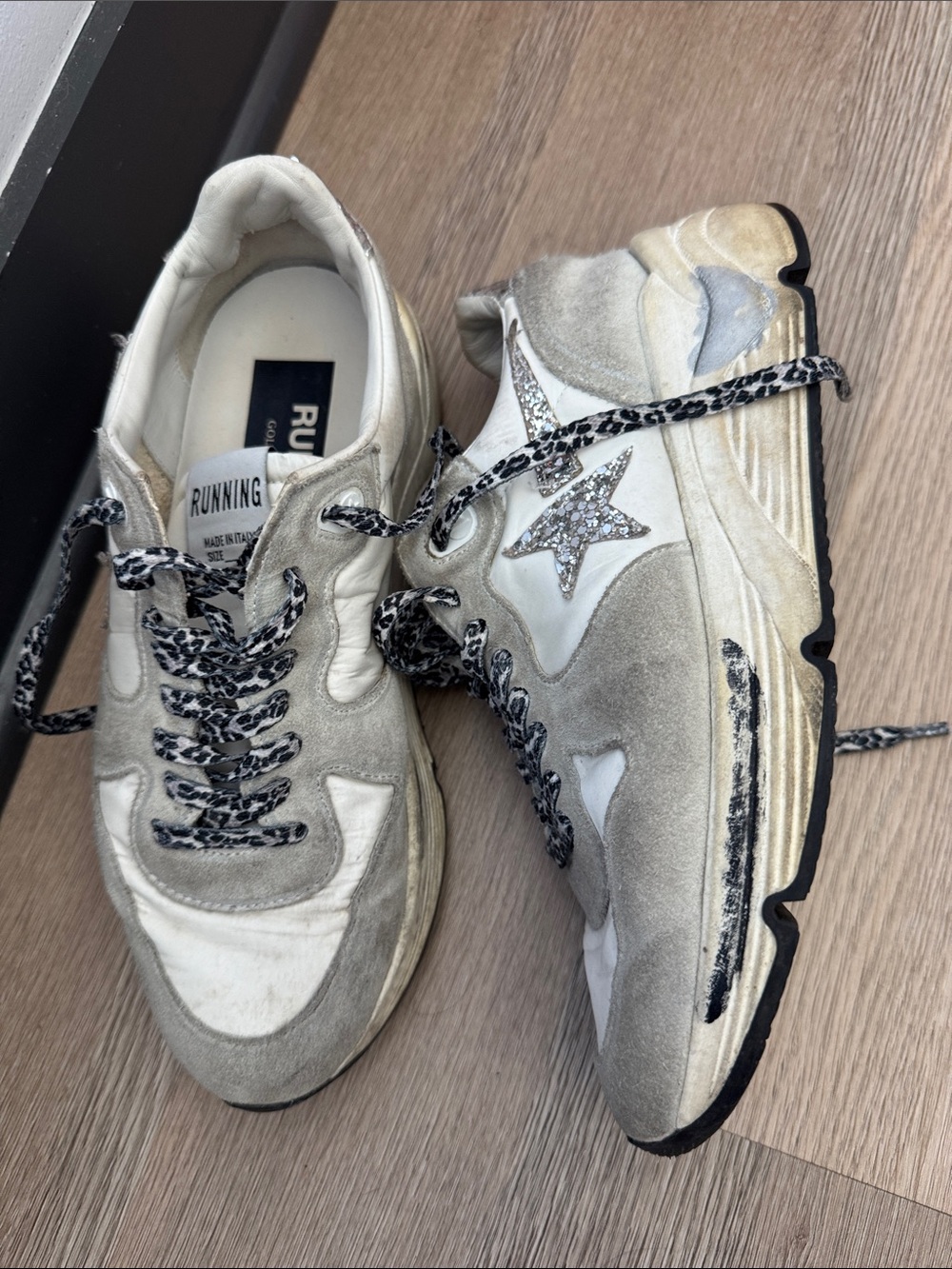 Golden Goose White and Gray Glitter Star Sneakers